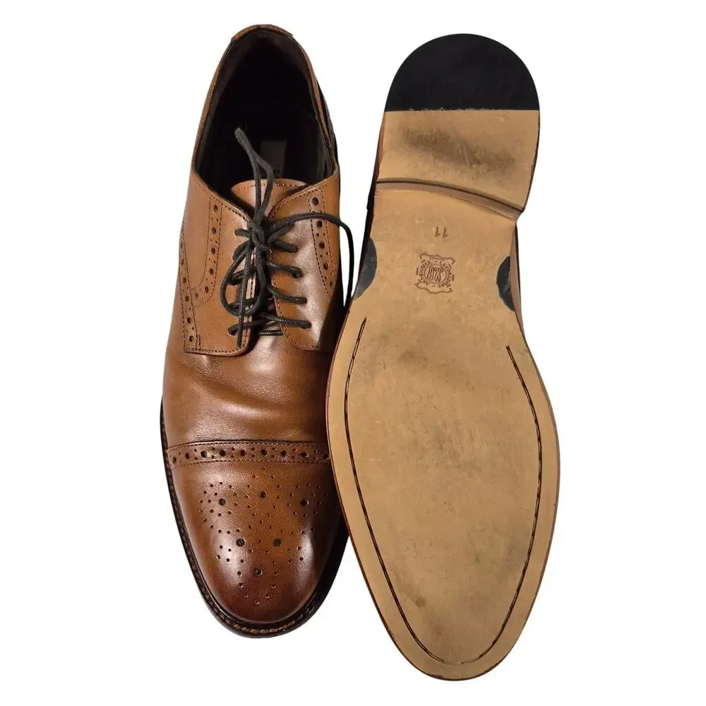 Joseph Abboud Caramel Brown Italian Leather Cap Toe Oxfords Shoes Men's 11